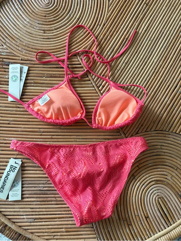 No Boundaries Coral-Orange & Hot Pink Crochet Bikini Set - Image 4
