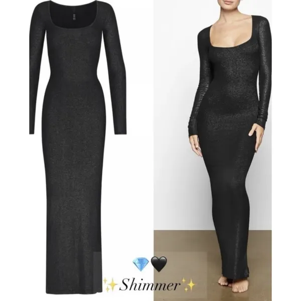 Skims Women's Soft Lounge Long Sleeve Dress‎ Onyx, Size 3X F-148 - Image 4