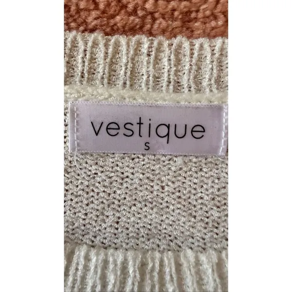 Vestique Striped Knit Sweater Size S Cream Beige Wide Sleeve Soft Cozy - Image 2
