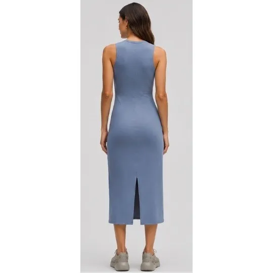Lululemon All Aligned Ribbed Nulu Midi Dress‎ Washed Denim Size 2 - Image 7