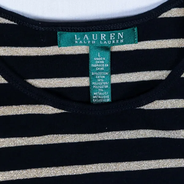 Lauren‎ Ralph Lauren Top Womens Large Black Gold Metallic Striped Long Sleeve L - Image 3