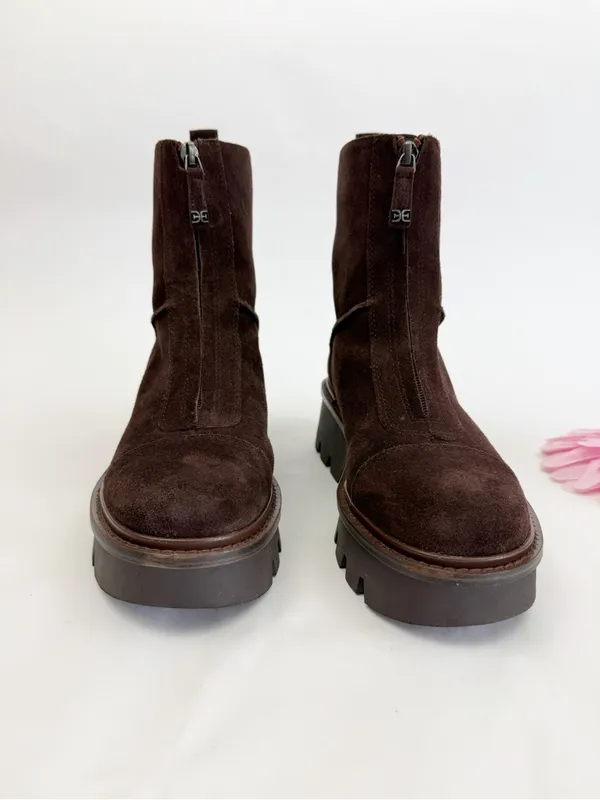 Sam Edelman Cooper Lug Sole Bootie Ankle Boots Chocolate Brown Suede Leather Zip - Image 2