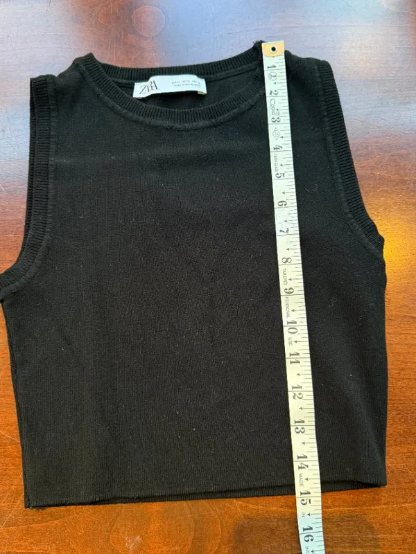 ZARA Ribbed Knit High Neck Sleeveless Sweater Tank Top Size Medium Black - Image 9