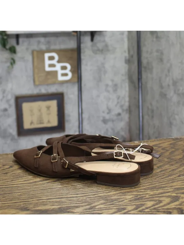 A New Day Womens Twiggy Multi Buckle Mini Heel Flats 94303762 Brown 9.5M - Image 2