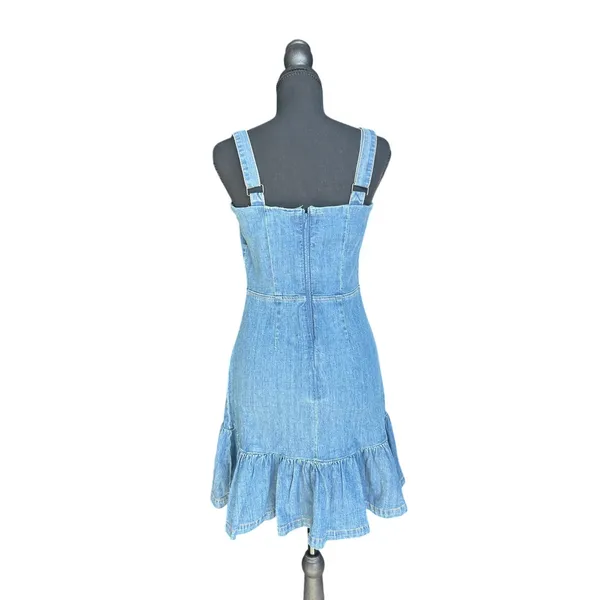 💙 Bebe Denim Bow Ruffled Mini Dress Size 6 - Image 3