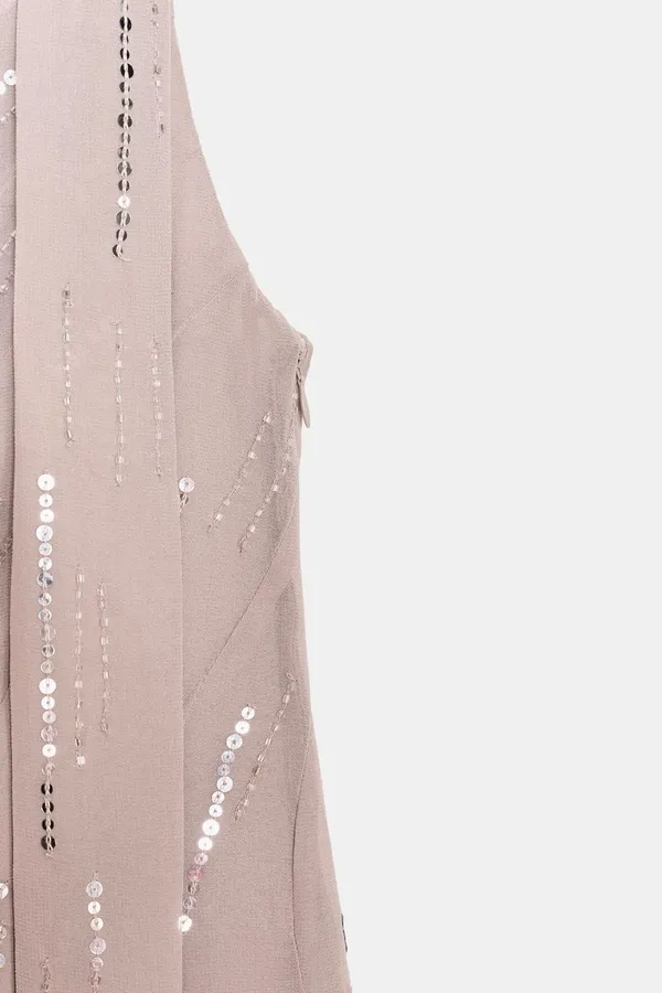BNWT Zara Stone Grey Sequin Beaded Foulard Scarf Mini Dress - Image 7