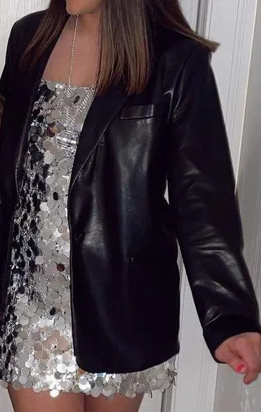 Stradivarius Black Leather Blazer - Image 3