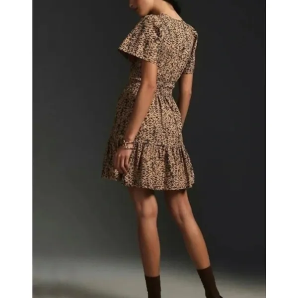 Anthropologie Somerset Short Sleeve Mini Dress in Leopard Print Brown Black M - Image 2