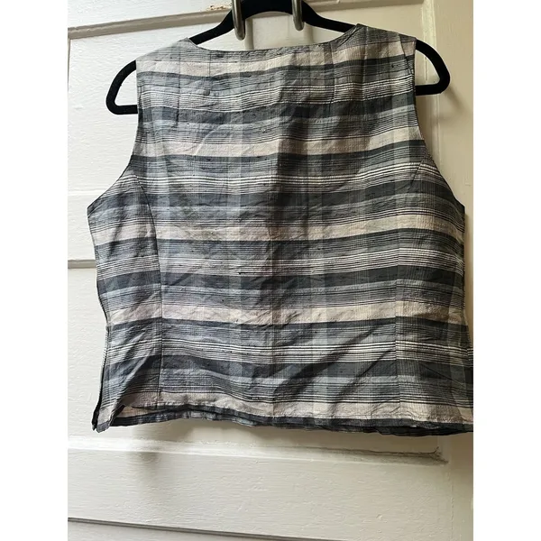 Vtg French Connection Top 12 Silk Striped Earthy Sleeveless Boho Celestial Earth - Image 2