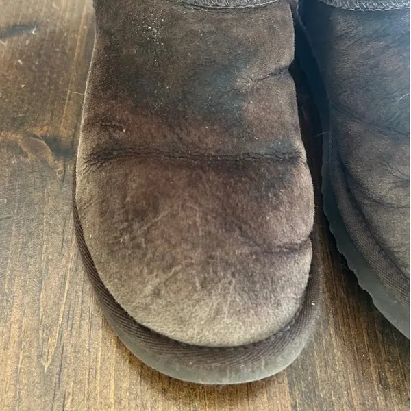 UGG Classic Short Boots W8 Brown Suede Sheepskin Lined Mid Calf Coz Warm Fall‎ - Image 4