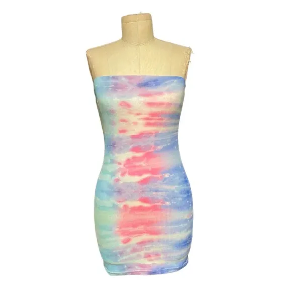 Superdown Morgan‎ Strapless Mini Dress Blue Pink Tie Dye Size XS - Image 3