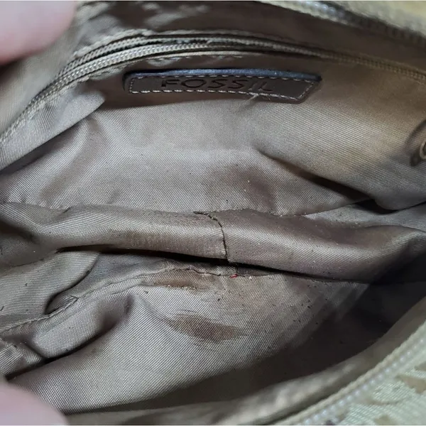 Fossil Tan & Brown F & Clover Patterned Mini Bag - Image 5