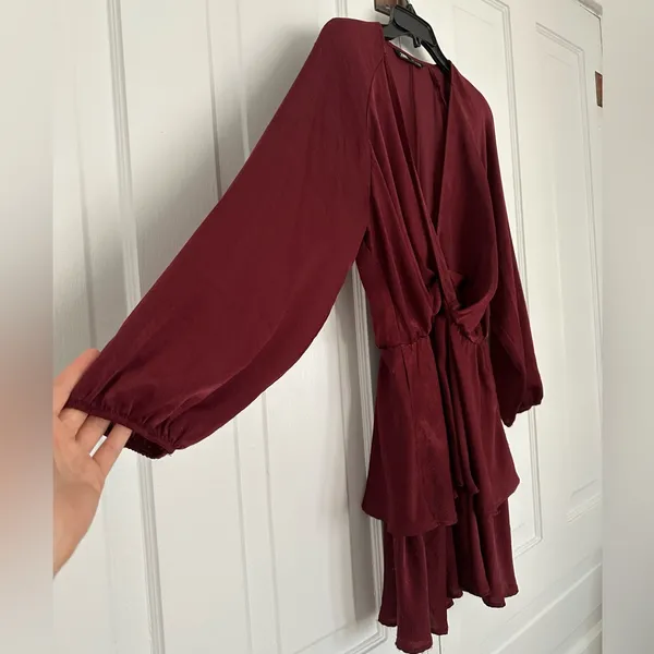 Zara burgundy colored satin/silk mini dress • Sz S - Image 2