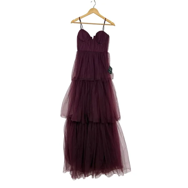 Lulus Unforgettable Poise Maxi Dress Women's XS Plum Purple Tulle Tiered NWT - Image 5