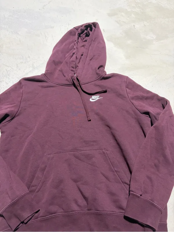 Nike Burgundy Pullover Hoodie with White Logo medium - Image 2
