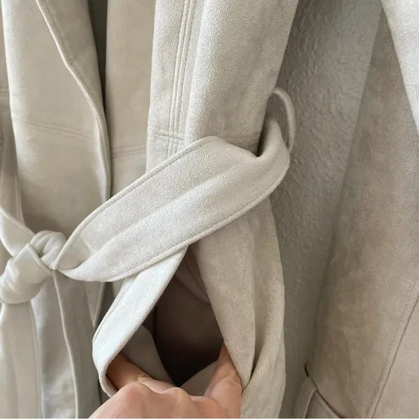 Abercrombie & Fitch Vegan Suede Trench Coat Cream Size XS Luxury Neutral - Image 6