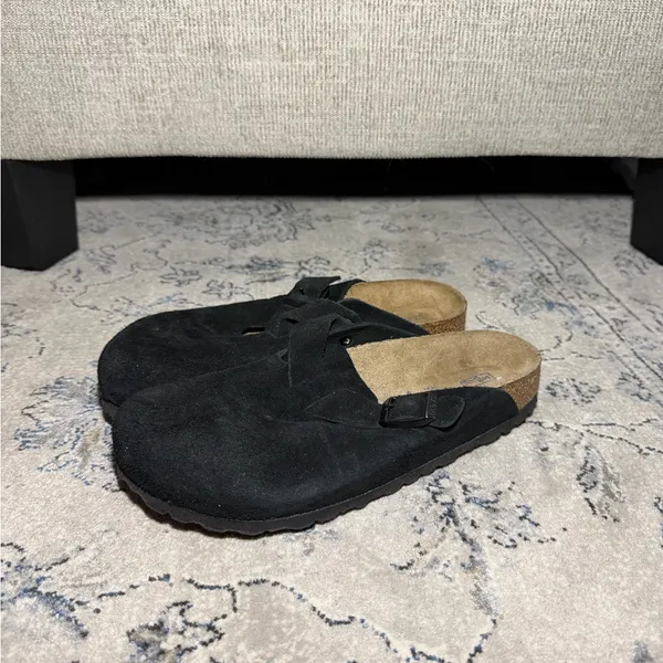 Birkenstock Boston Soft Suede Clogs in Black - Image 6