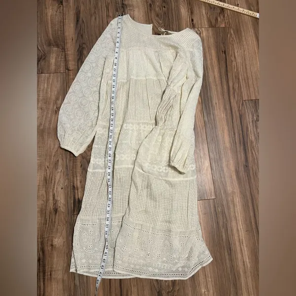 Free People Gemma Eyelet Lace Midi Dress XS Cream Cottage Core Prairie Romantic - Image 14