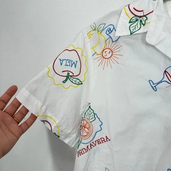 Jane‎ and Delancey White Embroidered Fruit Wine Sun Button Up Shirt Beachy Vacay - Image 7