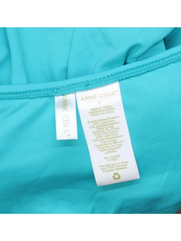 NWT Anne Cole Standard Twist Front Shirred One Piece Swimsuit Teal Blue Green 8 - Image 6