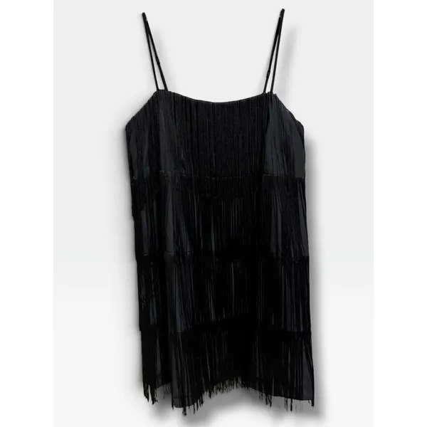 A New Day Black Fringe Tassel Mini Cocktail Party Dress Small S NEW Flapper - Image 2