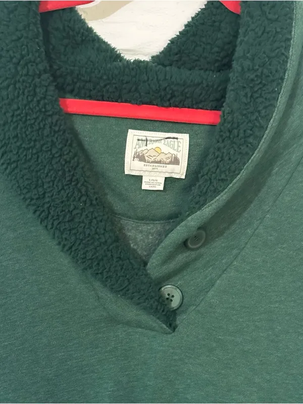 American Eagle Pullover Sweatshirt Women’s Large Green Fleece Sherpa Collar - Image 2