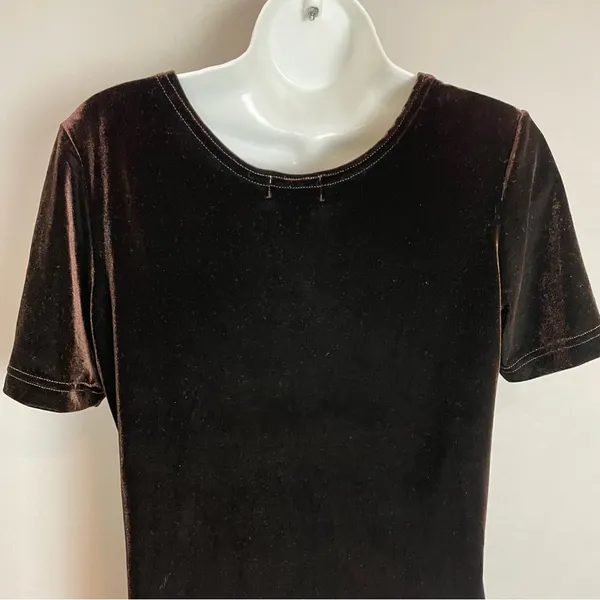 Vintage Velvet T-Shirt Brown Short Sleeves Crew‎ Neck Women Size Small Mushroom - Image 6