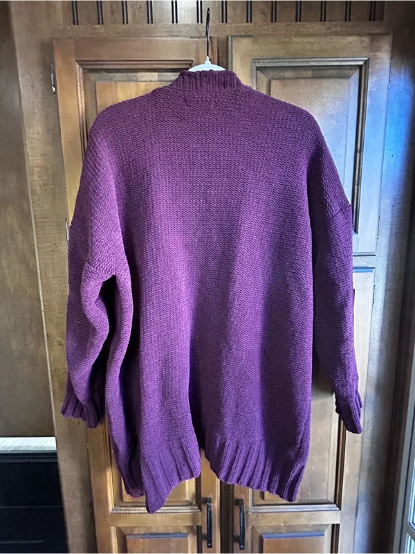 American Eagle Outfitters Maroon Plum Open Front Chunky Knit Cardigan Sweater X - Image 7