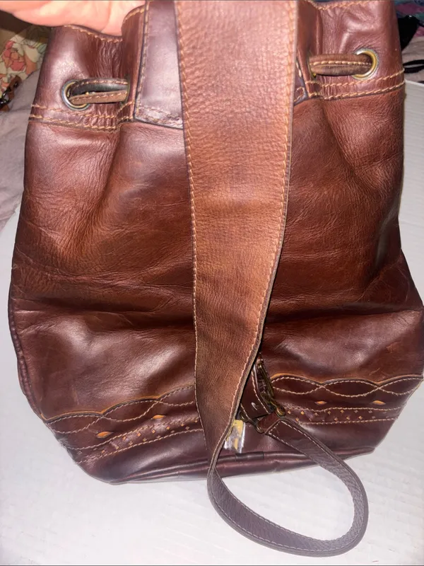 CARTUJANO de ESPANA VINTAGE DARK BROWN LEATHER DRAWSTRING BUCKET BAG - Image 13