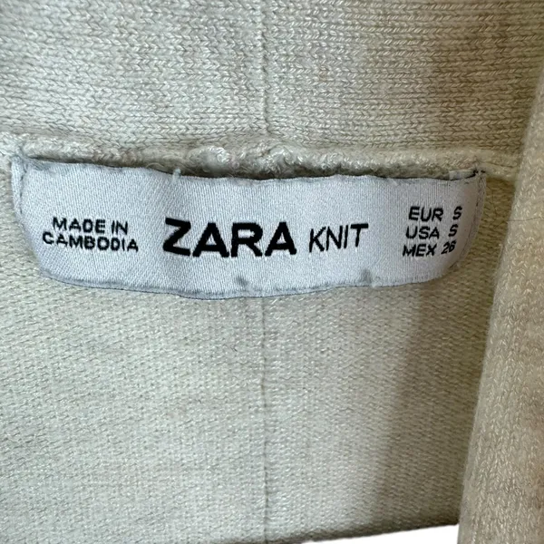 Zara Knit Cream Lightweight‎ Tight Knit Open Cardigan Sweater Nylon Viscose Sz S - Image 4