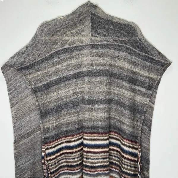 Free People Latitude 30 Wrap Poncho Shawl Rainbow Gray Fringe Sweater Stripe‎ - Image 10