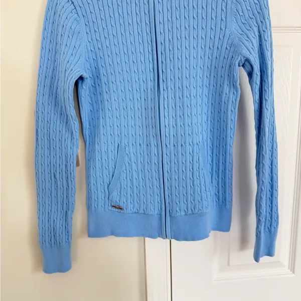 Lauren Ralph Lauren Active Women’s Light Blue Cable-Knit Full Zip Sweater M - Image 3