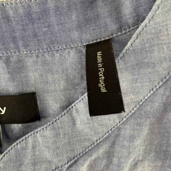 Theory Blue Cotton Chambray Collarless Tunic Shirt Long Sleeve G0704 S - Image 9
