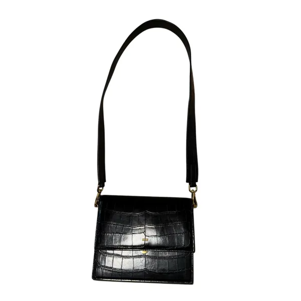 JW PEI Mini Shoulder Croc Embossed Faux Leather Bag Magnetic Lock Black ~ 8"x6" - Image 2