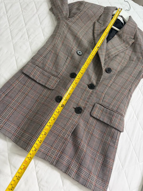 ZARA Gray Plaid Double Breasted Blazer Size XS Minimalist Academia Preppy Chic - Image 8