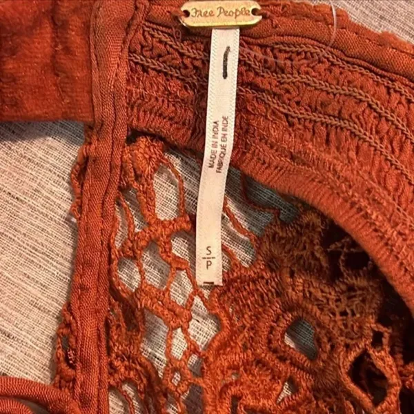 NWOT Free People Rust Burnt Orange Seychelle Lace Top Sz S - Image 7