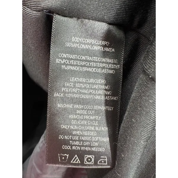 Marc New York Jacket Womens Medium Black Faux Leather‎ Quilted Hooded Zip B16 - Image 9