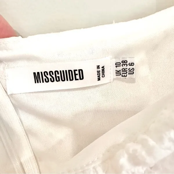 Missguided Eyelet Shorts Romper Women's 6 White‎ Back Zip Fully Lined Tie Front - Image 6