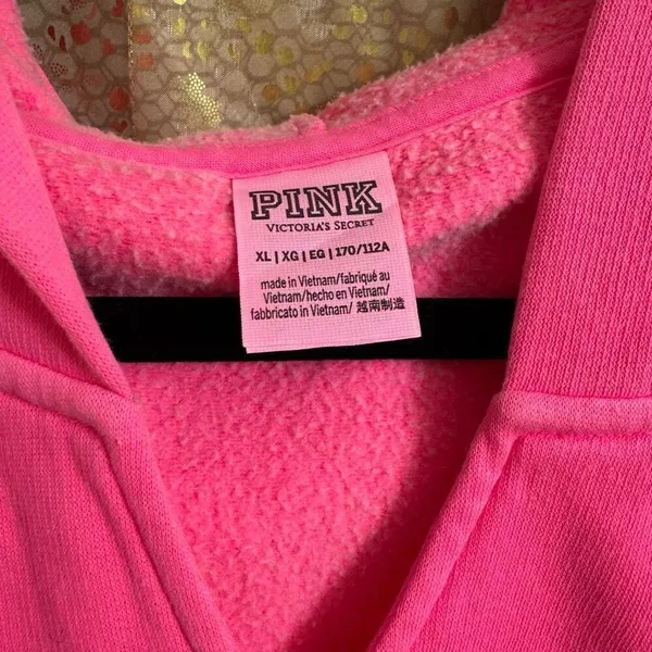 PINK Victorias Secret Cinched Crop Hoodie‎ & Sweatpants Atomic Pink Set L/XL - Image 4