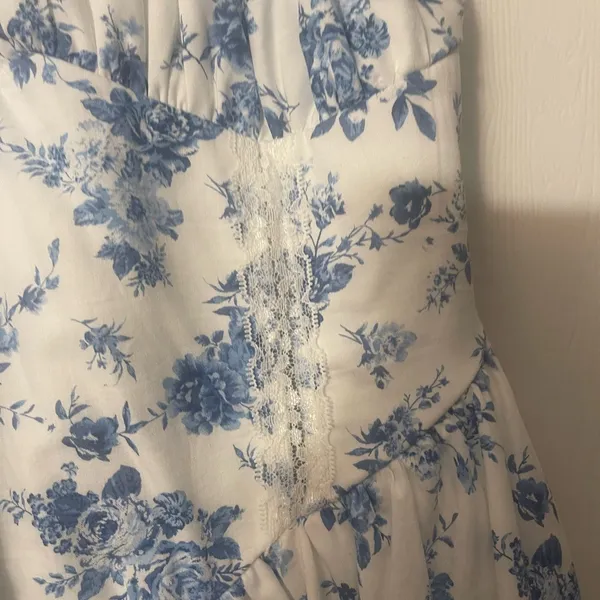 Aeropostale Blue and White Sleeveless Midi Sundress - Image 4
