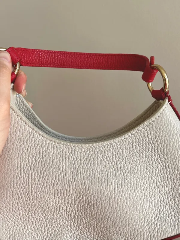 Micro Italian Leather Handbag / Crossbody Bag, Red/White, Mini Halfmoon - Image 6