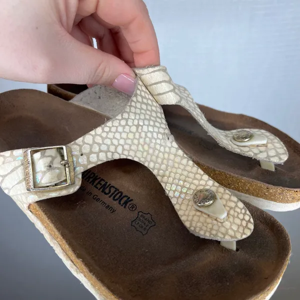 Birkenstock Gizeh Cream Snakeskin Embossed Leather Thong Sandals EU‎ 35 US 4-4.5 - Image 3