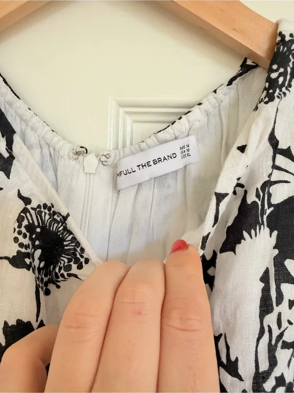 Faithfull The Brand Cut-Out Mini Linen Dress Size 10 Black‎ White Revolve - Image 7