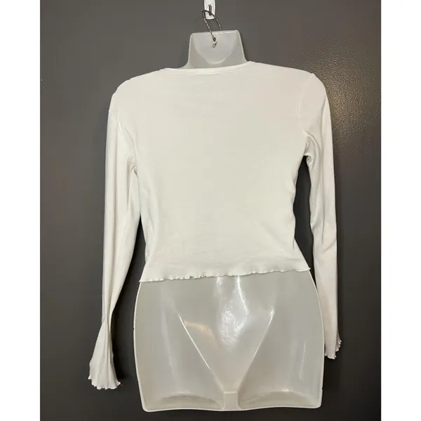 Ardene Shirt Women’s Medium White Happiness Embroidered Long Sleeve Crop Top - Image 4