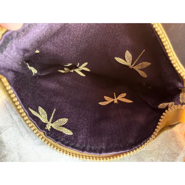 Handmade Olive Mustard Velvet Shoulder Bag Dragonfly Lining Boho Artisan - Image 2