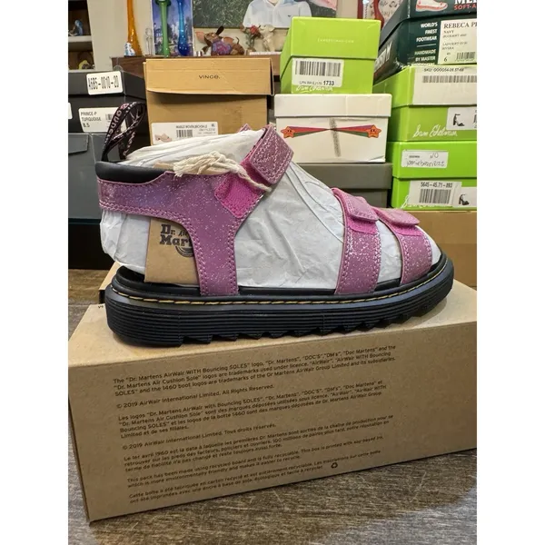 NEW DR MARTENS Klaire Y Strap Sandals Shoes Pink Glitter Girls Size 38 Women's 7 - Image 3