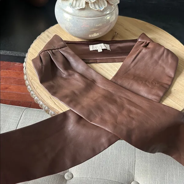 Meshski Brown Faux Leather Tie Front Strapless Bandeau Top Size Medium - Image 2