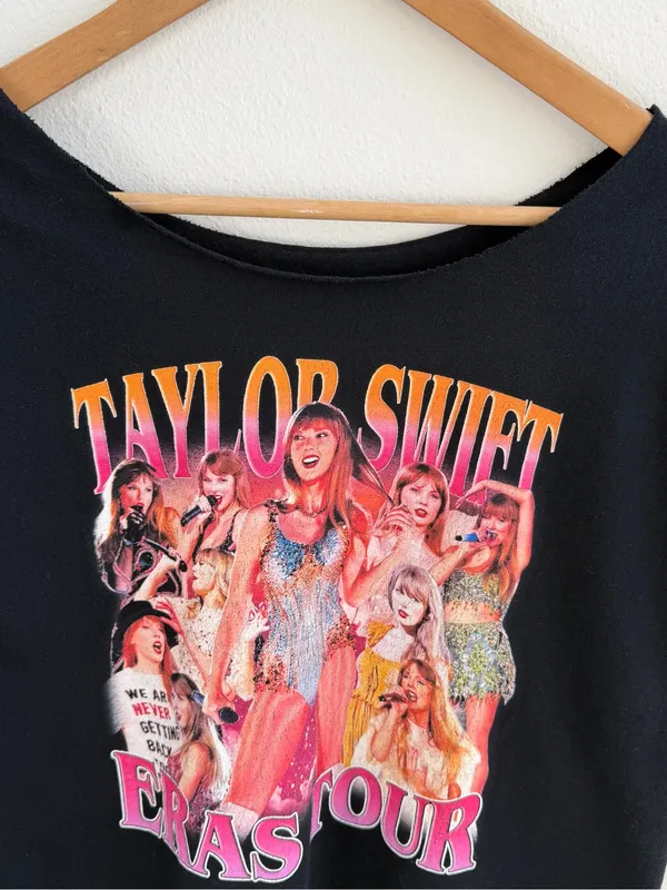 Taylor Swift Eras Tour Black Graphic Off the Shoulder T-Shirt - Image 5