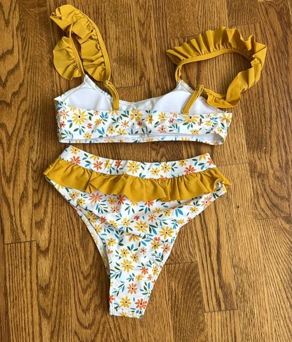 Yellow ruffled floral bikini set - Image 4