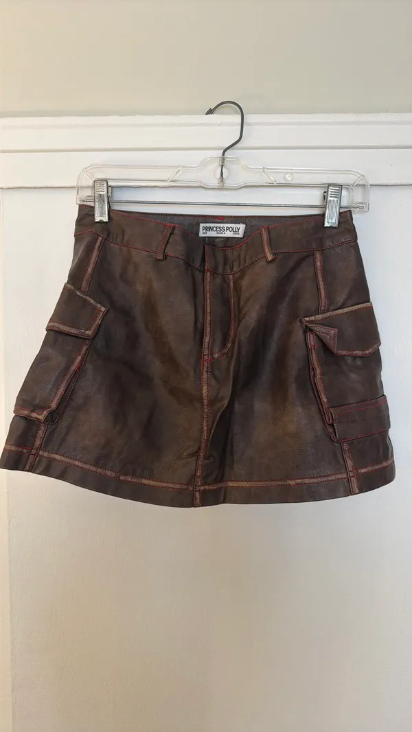Princess Polly Leather Mini Cargo Brown Skirt US 0 - Image 5
